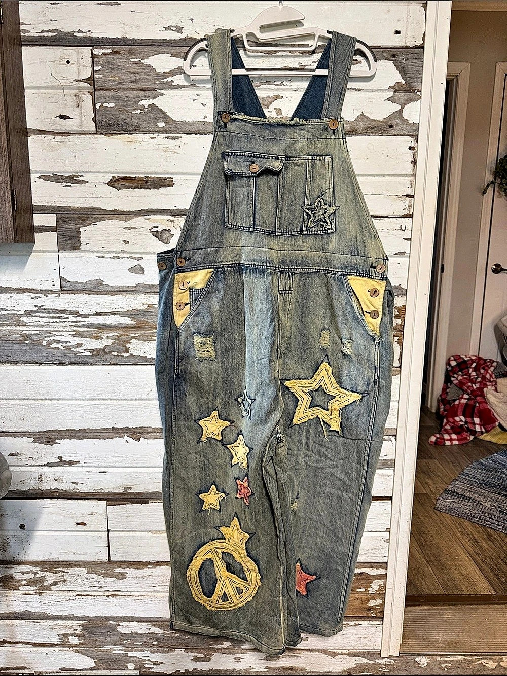 Blue velvet Star Patch Denim Overalls ((005